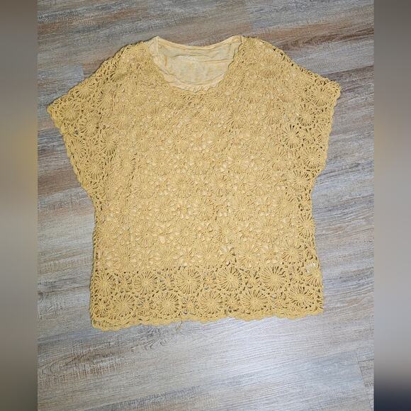 Dress Barn Mustard Yellow Crochet Scoop Neck Tunic Top Open Knit Size 2x - Picture 2 of 14
